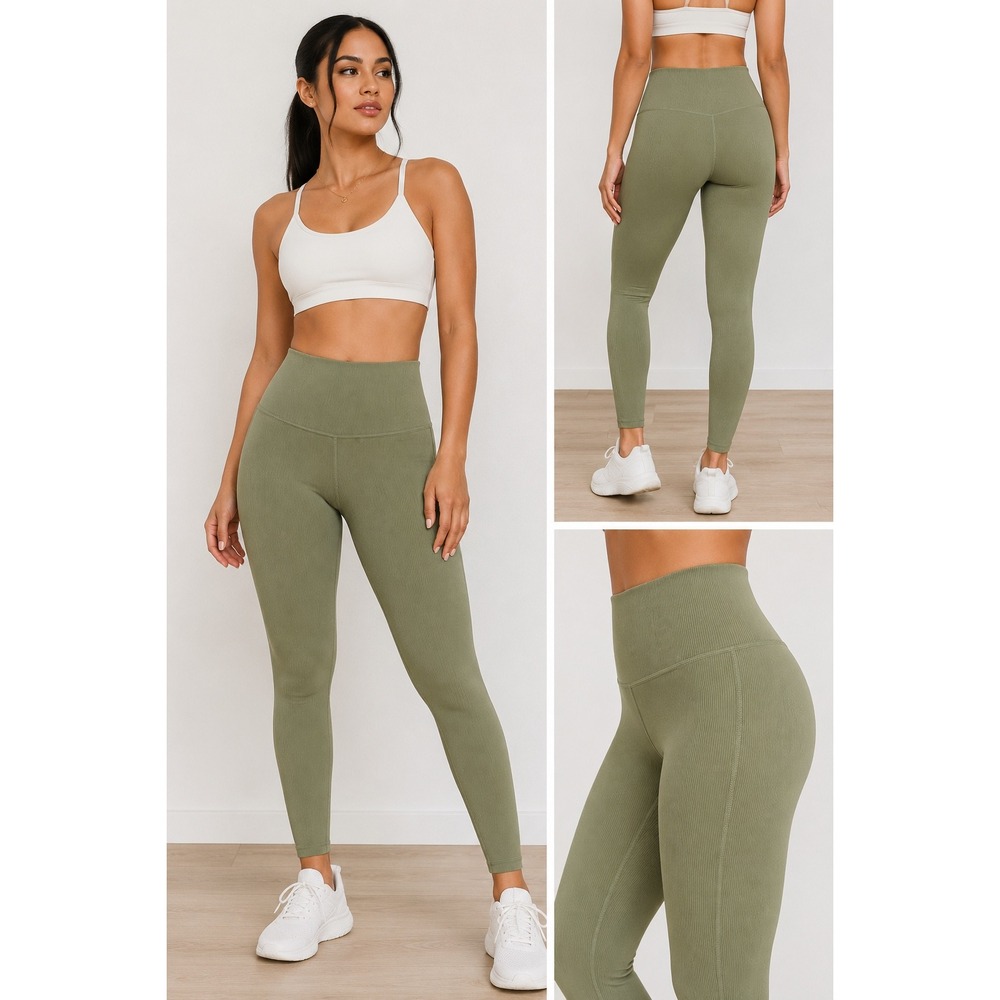 Athleta Elation Rib Tight Leggings Olive Green High Rise Size Medium M